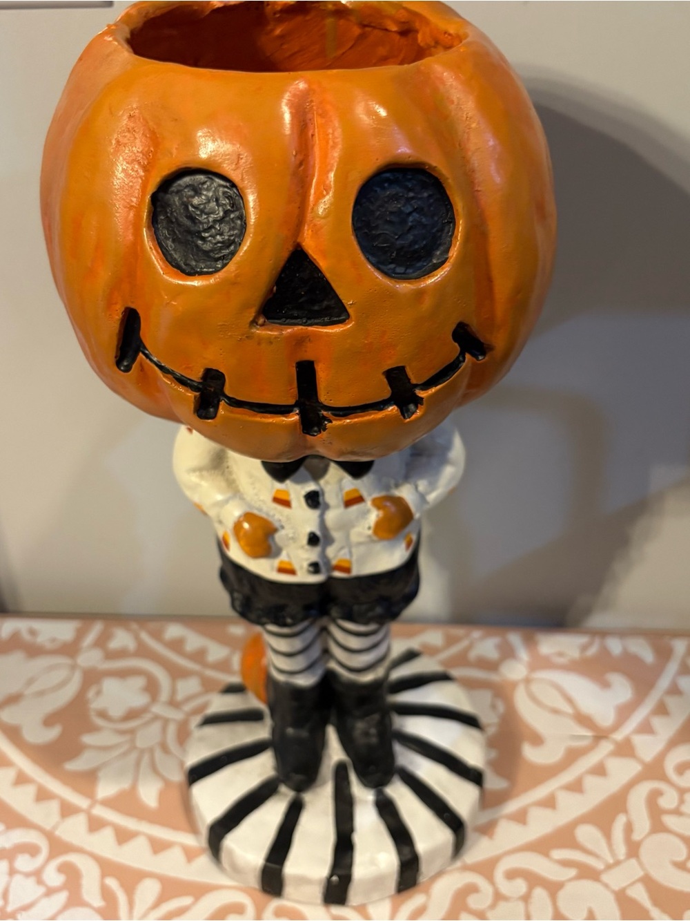 Orange Pumpkin Head Figurine Candy Holder - Home Accents